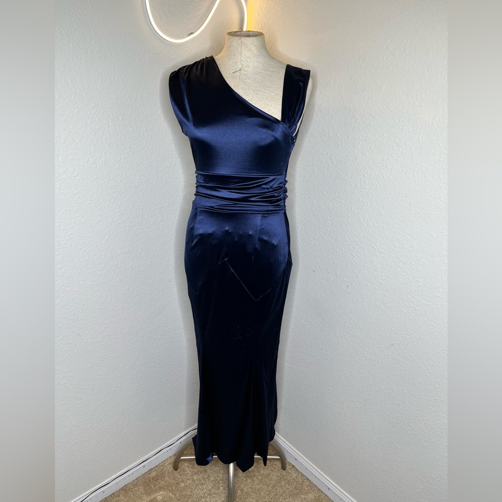 Elegant Navy Blue One-Shoulder Dress - Size Small